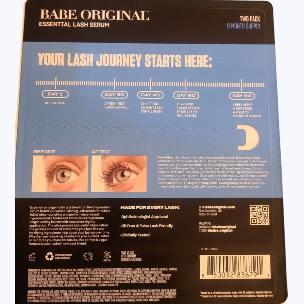 New Babe Lash Essential Lash serum - 6 Month Supply Sealed - Picture 3 of 3